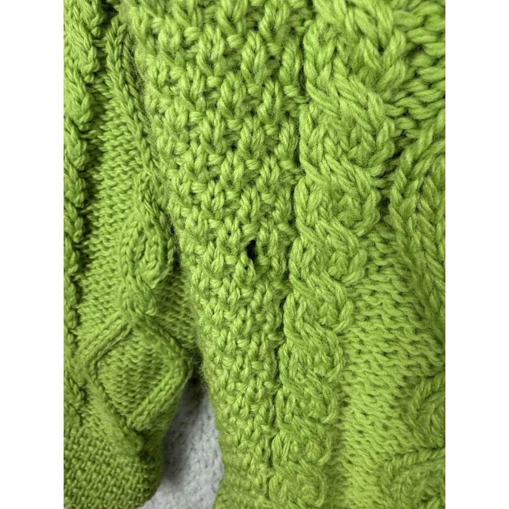 Aran Crafts Cardigan Sweater Womens Size L Green 100% Merino Wool Cable Knit